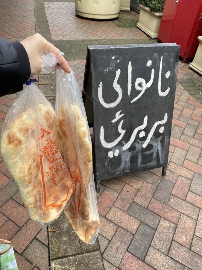 Fresh flatbread straight from the oven, outside the shop